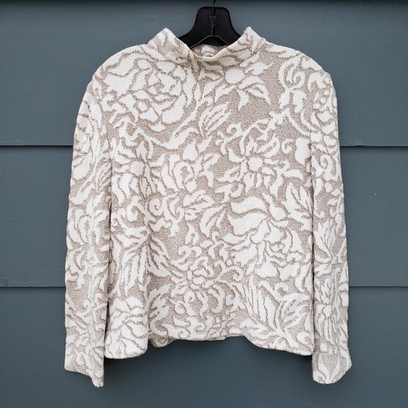 St. John Sport Floral Mockneck Cream / Tan Top - M - Picture 1 of 13